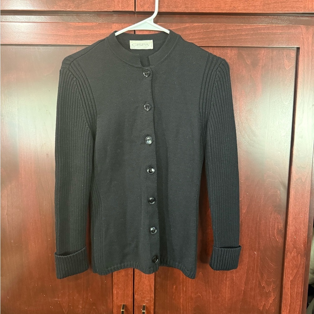 Classic Black Italian Cardigan Sweater Ribbed Knit